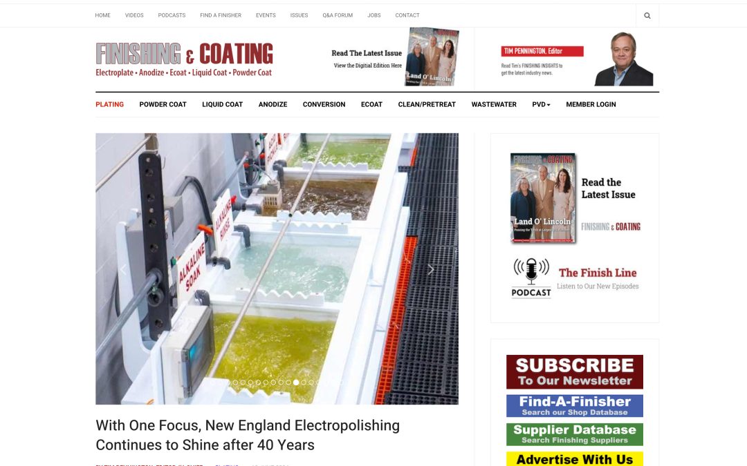 NEE featured in Finishing and Coating Magazine